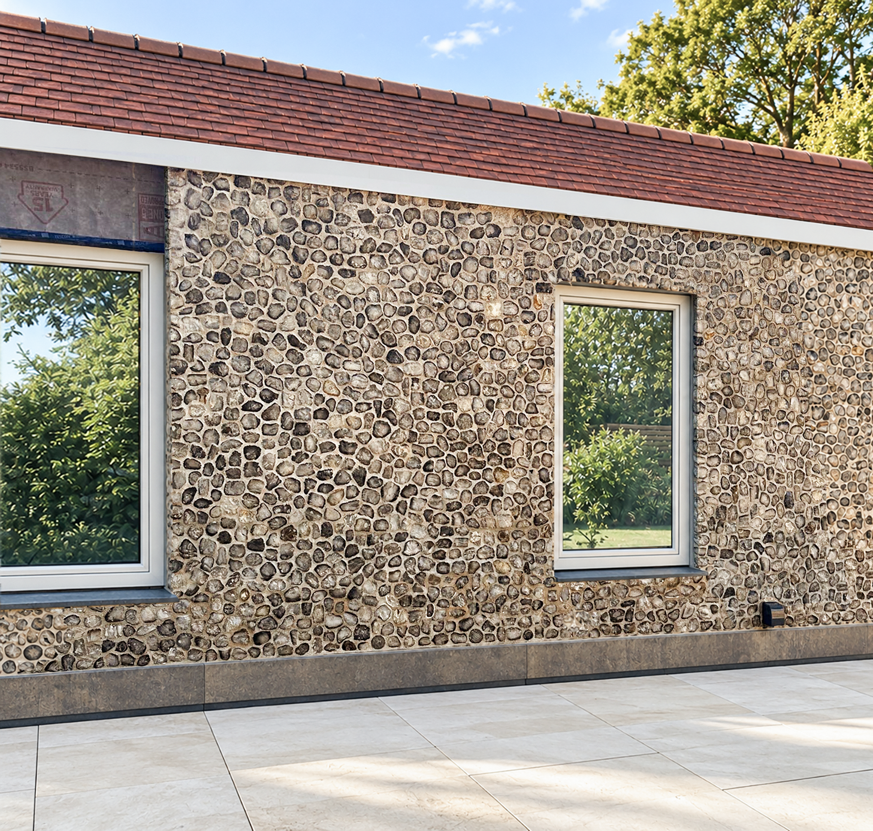 Flint walling along the rear terrace