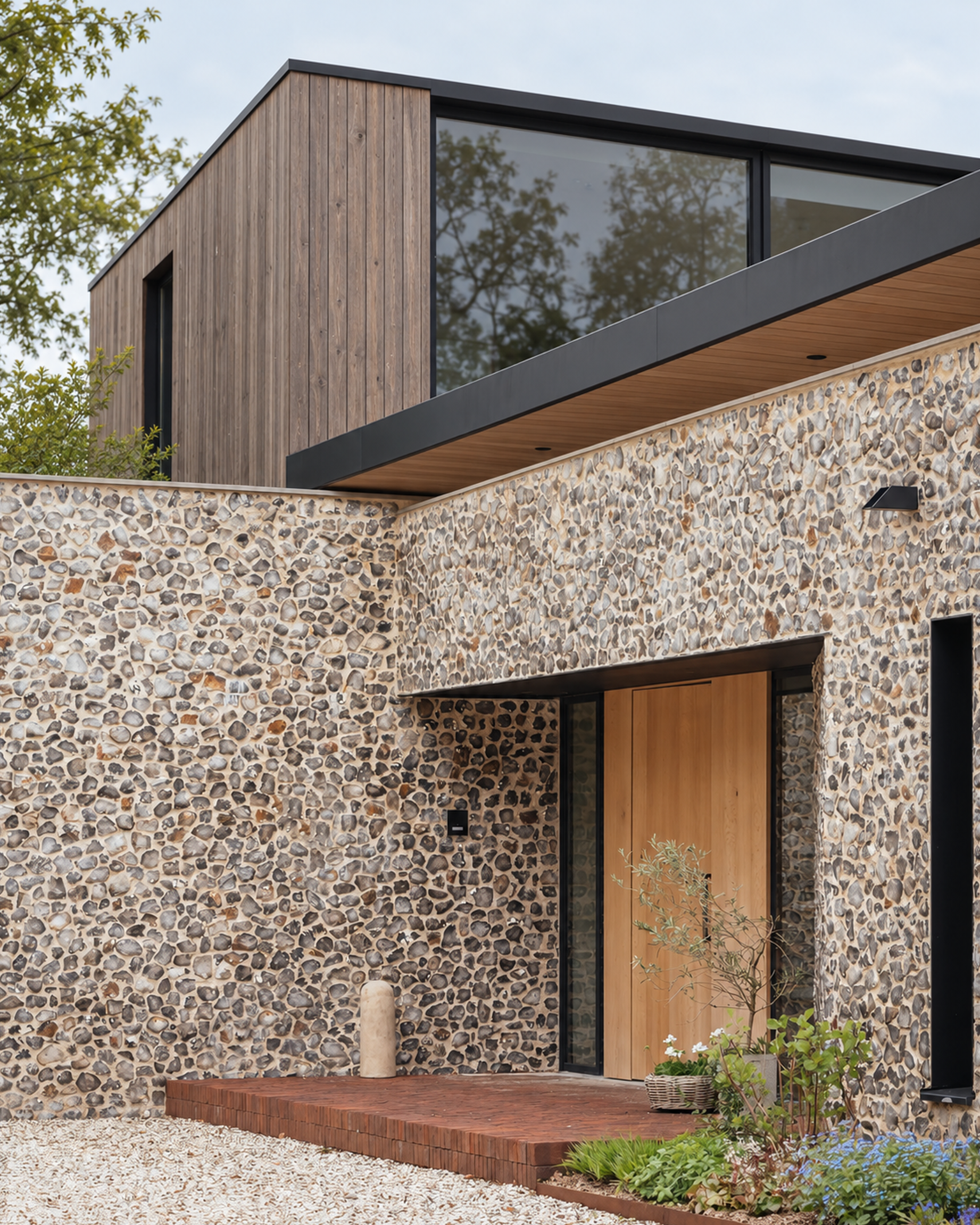 Contemporary knapped flintwork detail